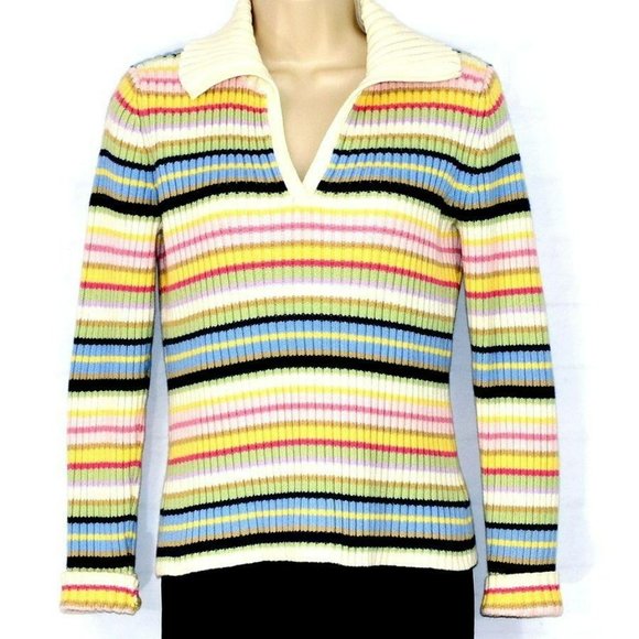 Tommy Hilfiger Sweaters - TOMMY HILFIGER Women's Striped Sweater Size S Blue Cream Pink Yellow